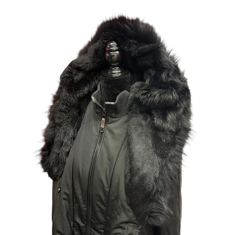 RUDSAK Grace Black Down Puffer Coat M Genuine Leather Sleeves Real Fur Parka - Picture 9 of 15